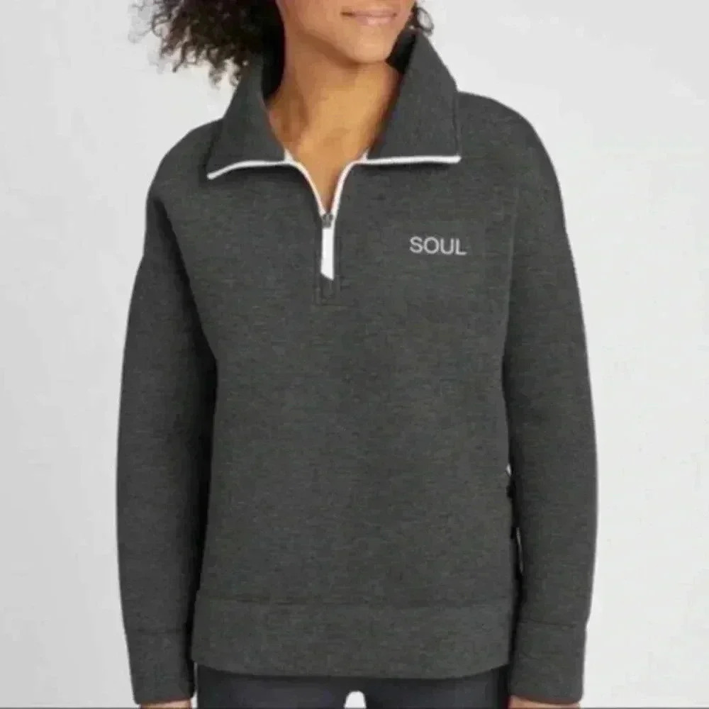soulcycle Women's Charcoal Half-Zip Sweatshirt with White Trim